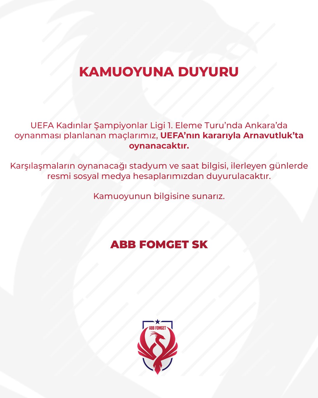 Sampiyon ABB FOMGETten UEFA Maci Surprizi Ankarada Oynanamayacak