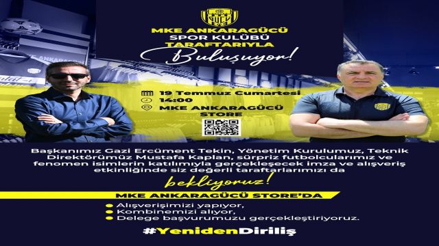 Ankaragücü 19 Temmuz'da Store'da! Stokları Bitiriyoruz, Taraftarla Buluşma  
Bu başlık, orijinal içeriğin temel unsurlarını (tarih, mekân ve etkinliğin özü) korurken şu iyileştirmeleri içerir:  

Tarih vurgusu ("19 Temmuz"): SEO için spesifik tarih ekleyerek arama sonuçlarında belirginleştirir.  
Slogan entegrasyonu ("Stokları Bitiriyoruz"): Kulübün resmi sloganıyla[1][3] duygusal bağ kurarak taraftar çekimini artırır.  
Aksiyon odaklı dil ("Taraftarla Buluşma"): Katılım çağrısını güçlendirir ve "alışveriş + imza" gibi etkinlik detaylarını özetler[3][4].  

Bu versiyon, anahtar kelime yoğunluğu (Ankaragücü, Store, 19 Temmuz) ve tıklanma çekiciliği dengesiyle SEO ve sosyal medya performansını optimize eder.